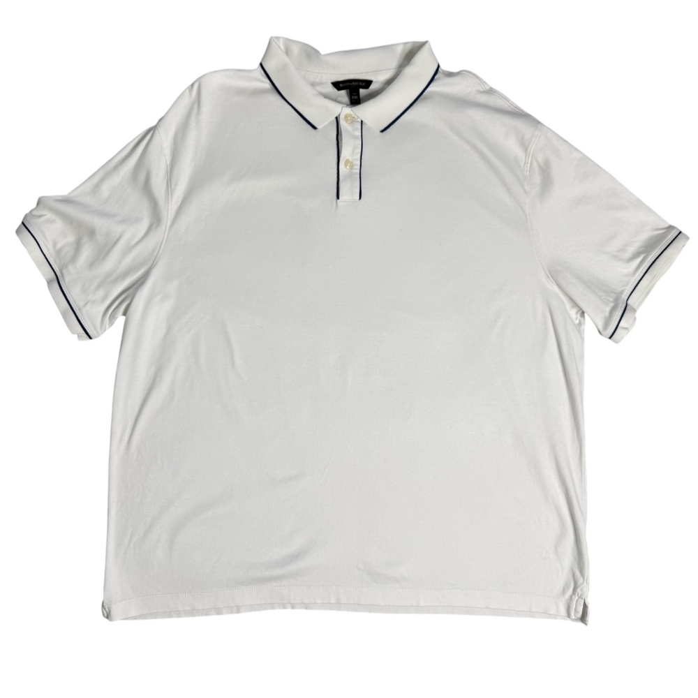 Banana Republic Mens XXL Tall White Polo Navy Trim 100% Cotton Luxury Touch Work